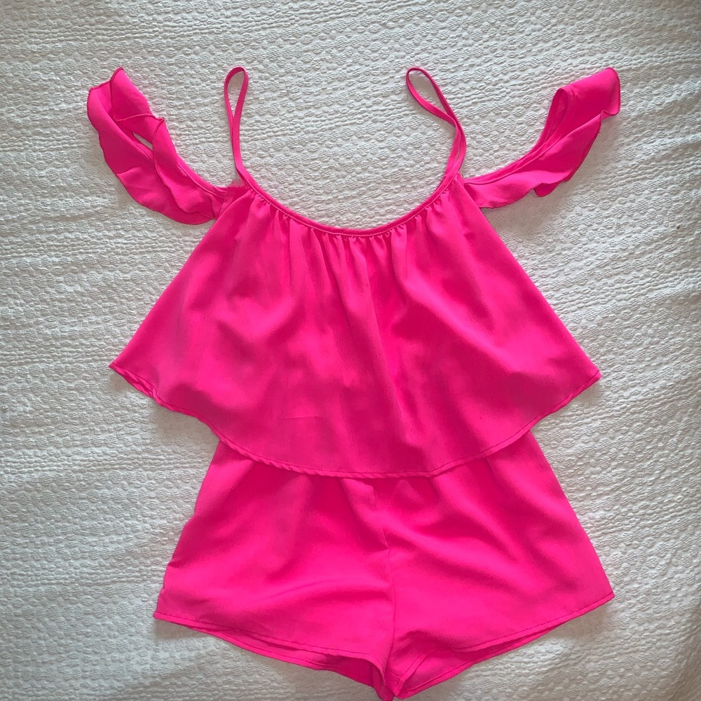 Boutique Hot Pink Off The Shoulder Romper